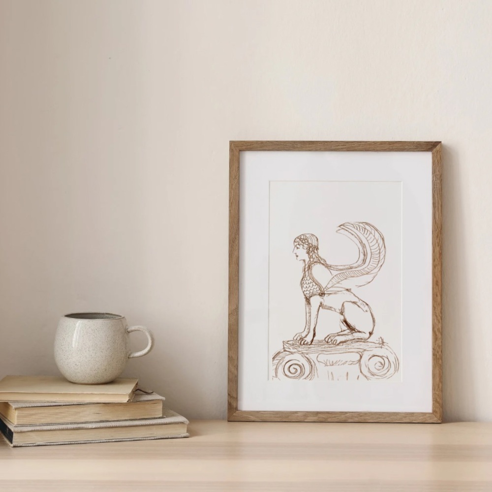 Sphinx Statue Sketch Art Print (frame not included)